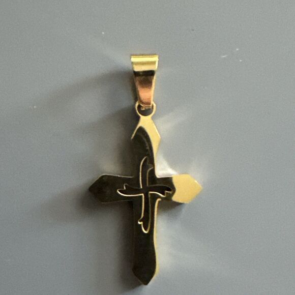 Stainless Steel Cross Pendant Scripture Gold Plated 24 Inch Chain Religious - Picture 2 of 7